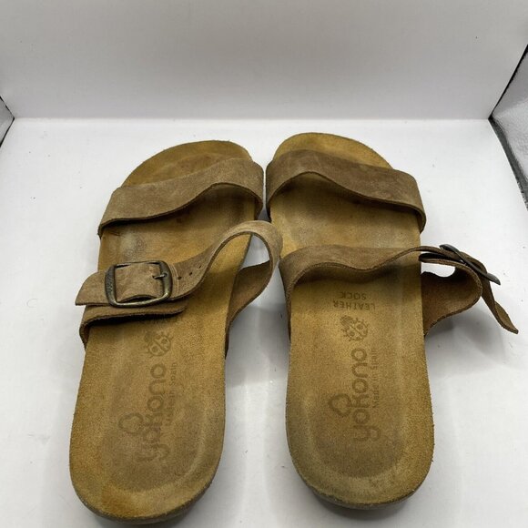 Yokona Womens Sz 8 Brown Leather 2 Strap Slide Sandals Made In Spain E9 - Picture 5 of 7
